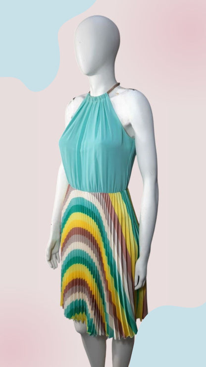 Vestido corto Lurex falda plisada